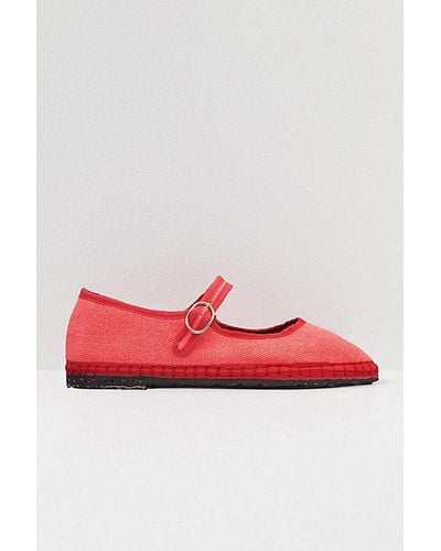 Flabelus Linen Mary Jane Flat - Red