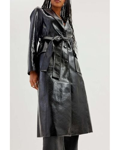 Urban Outfitters Uo Chantel Faux Leather Trench Coat - Black