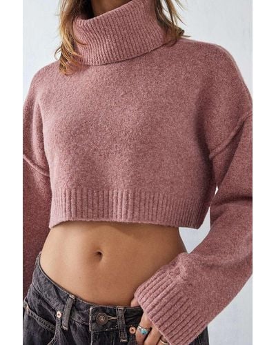 Urban Outfitters Uo East West Cropped Roll Neck Jumper Top - Pink