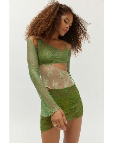 Jaded London Siren Sheer Lace Mini Dress In Green,at Urban Outfitters