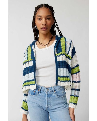 Bdg Blanket Stitch Hooded Zip-Through Cardigan in Black at Urban Outfitters