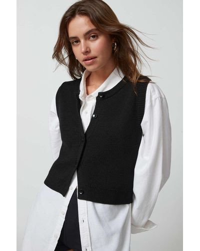 Urban Outfitters Uo Santorini Buttoned Sweater Vest In Black,at