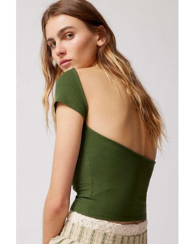 Urban Outfitters Uo Nadia Cap Sleeve Top In Olive,at - Natural