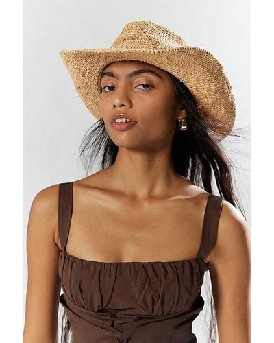 Urban Outfitters Millie Woven Raffia Cowboy Hat - Brown