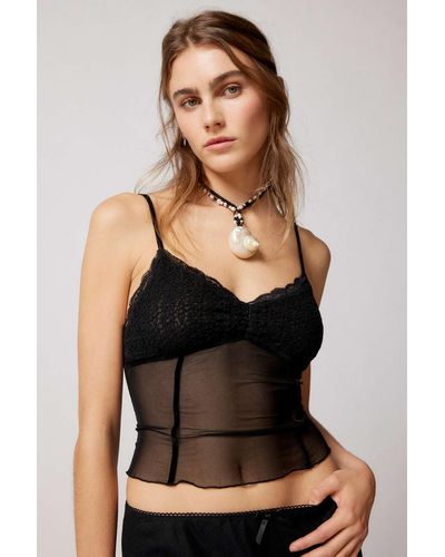 Urban Outfitters Uo Chelsea Semi-sheer Lace & Mesh Cami - Black