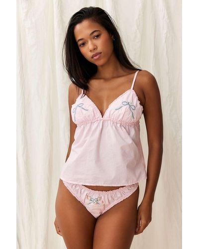 Out From Under Bow Embroidered Babydoll Cami - Pink