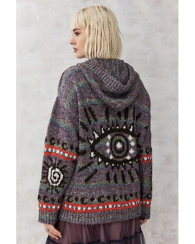 Urban Outfitters Uo Spacedye Swirl Sun Knit Hoodie Sweatshirt - Gray