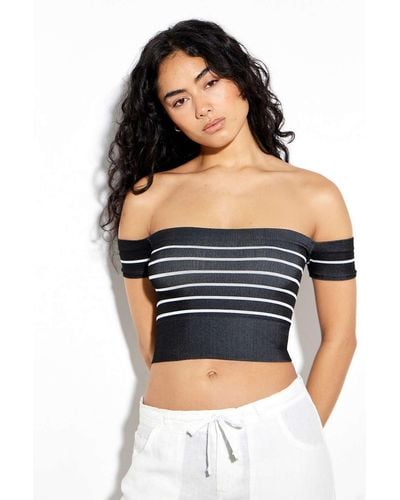 Urban Outfitters Uo Sara Bretton Stripe Off-the-shoulder Top - Blue