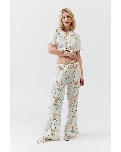 Urban Outfitters Uo Amelie Embroidered Linen Pant - White