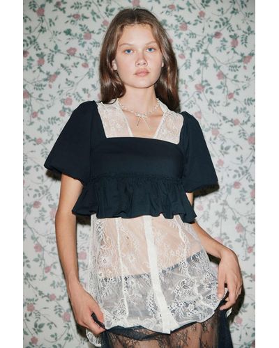 Kimchi Blue Lara Cropped Babydoll Blouse In Black,at Urban Outfitters - Gray