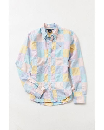 Urban Outfitters Vintage Ralph Lauren '90s Pastel Check Button-down Shirt - Blue