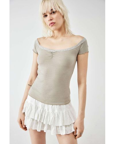 BDG Rhia Ribbed Off-the-shoulder Cap Sleeve Top - White