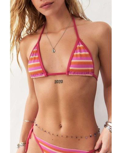 Urban Outfitters Uo Stripe Triangle Bikini Top - Pink