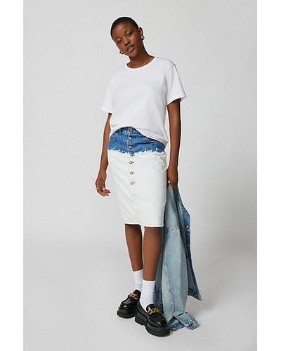 Urban Renewal Remade Bleach Dip Denim Midi Skirt - Blue
