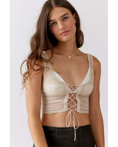 Urban Outfitters Uo Ruched Lace-up Tank Top - Natural