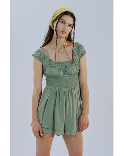Urban Outfitters Uo Rosie Smocked Tiered Ruffle Romper - Green