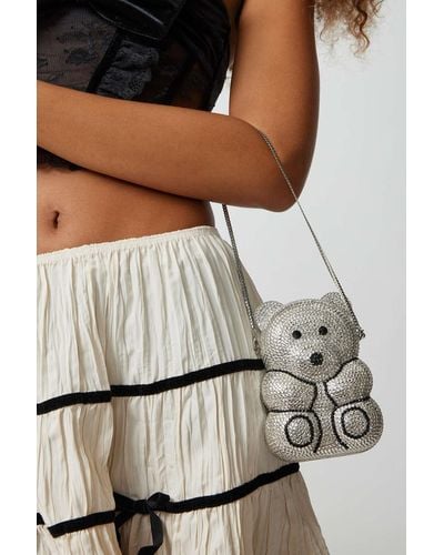 Kimchi Blue Diamonte Teddy Clutch Bag In Silver,at Urban Outfitters - Black