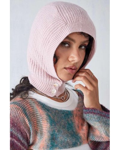 Urban Outfitters Uo - kapuze aus weichem strick mit knopfverschluss - Pink