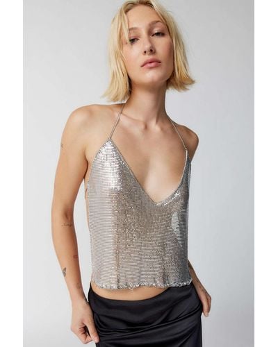 Urban Outfitters Gia Metal Mesh Halter Top In Silver At - Metallic