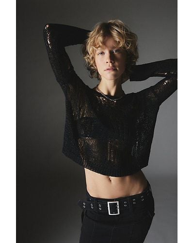 Silence + Noise Nora Sparkly Semi-Sheer Open-Knit Sweater - Black