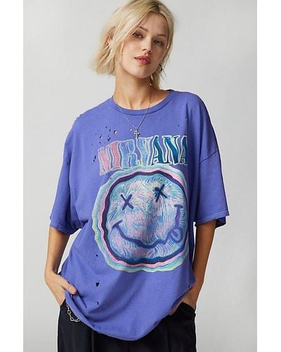 Urban Outfitters Nirvana Distressed T-Shirt Dress - Blue