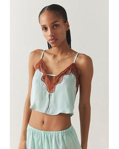 Out From Under Juliette Lacy Satin Cropped Cami - Green
