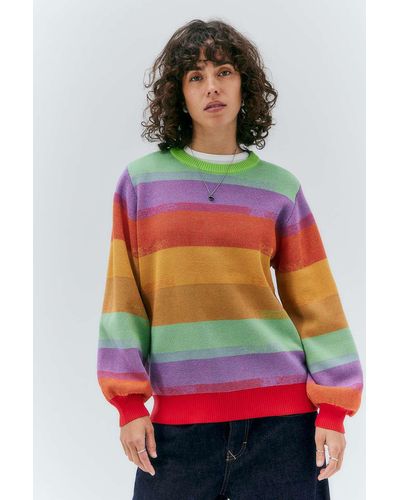 Santa Cruz Uo Exclusive Rainbow Knit Jumper Top Uk 8 At Urban Outfitters - Red