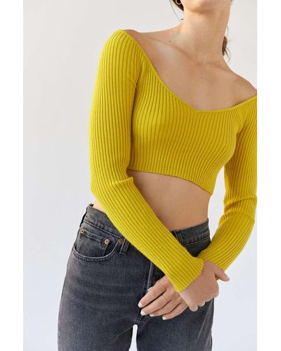 Urban Outfitters Uo Rosalina Scoop Neck Sweater - Yellow