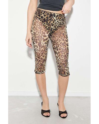 Urban Outfitters Uo Leopard Print Mesh Capri Trousers - Natural
