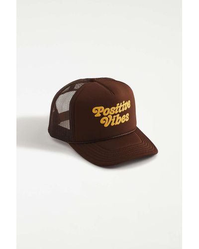 Urban Outfitters Positive Vibes Trucker Hat - Brown