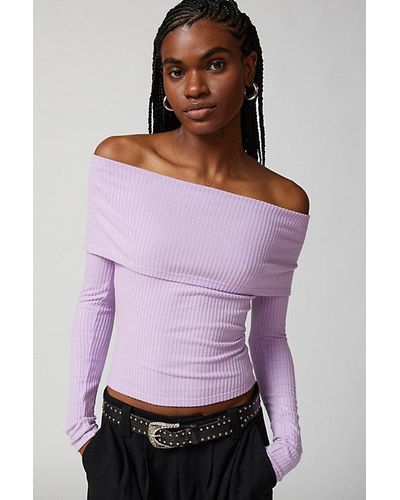 Urban Outfitters Uo Hailey Foldover Off-The-Shoulder Long Sleeve Top - Purple