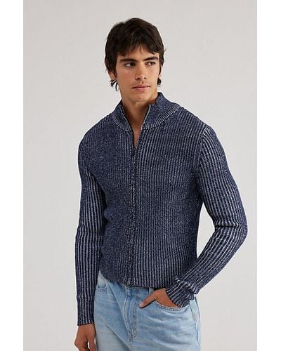 BDG Slinky Full Zip Cardigan Sweater - Blue