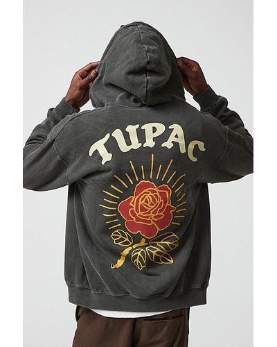 Urban Outfitters Tupac Roses Washed Full Zip Hoodie Sweatshirt - Black