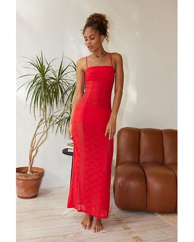 Out From Under Genevieve Sheer Lace Maxi Dress - Red