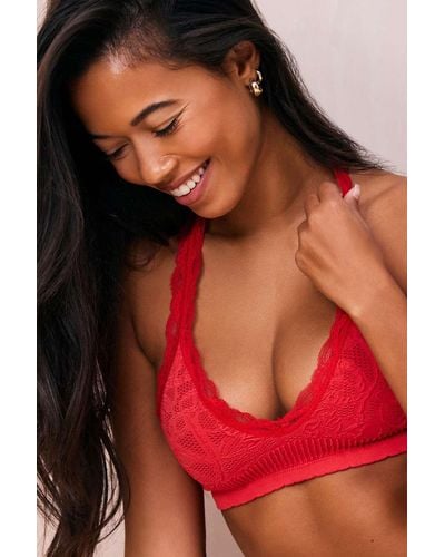 Out From Under Seamless Stretch Lace Halter Bralette - Red