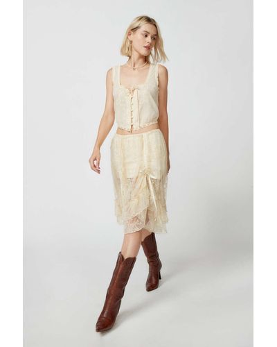 Kimchi Blue Maeve Sheer Lace Midi Skirt In Tan,at Urban Outfitters - Natural