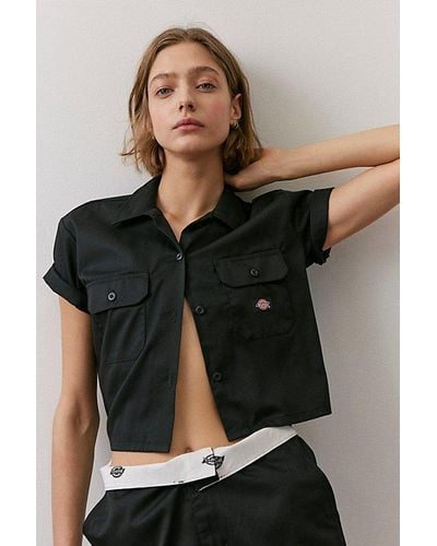 Dickies Cropped Short Sleeve Work Shirt Top - Black