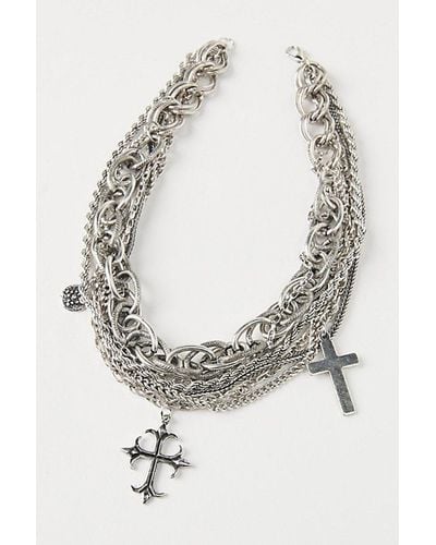 Urban Outfitters Diego Cross Multichain Necklace - Grey