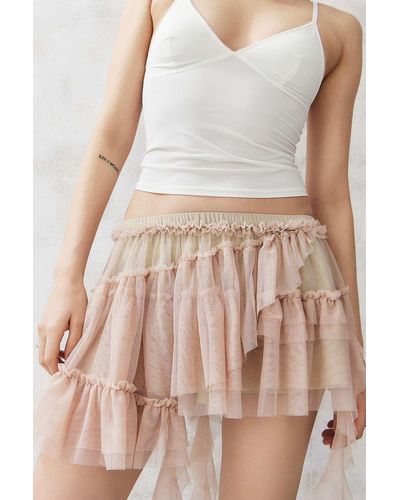 Urban Outfitters Uo Asymmetrical Spliced Tulle Mini Skirt S - Brown