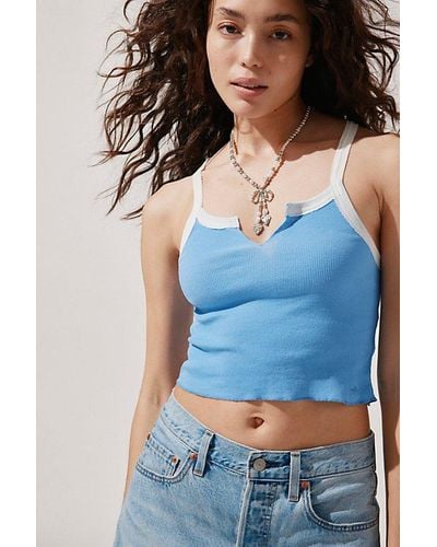 Out From Under Notched Cropped Tank Top - Blue