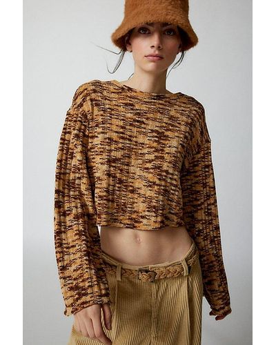 Urban Renewal Remnants Marled Chenille Drippy Sleeve Sweater - Brown