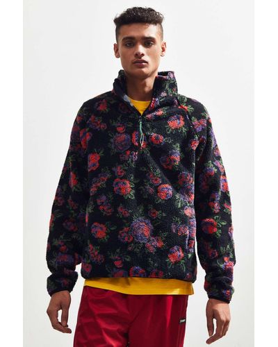 Urban Outfitters Uo Sherpa Floral Pullover Jacket - Black