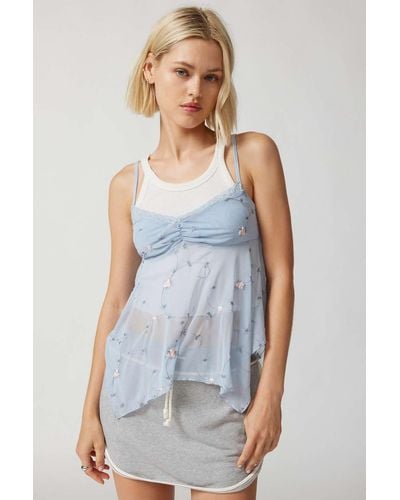 Urban Outfitters Uo Maggie Floral Embroidered Babydoll Cami In Sky,at - Blue