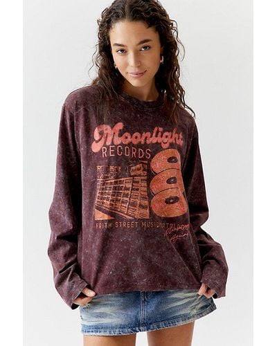 Urban Outfitters Moonlight Records Long Sleeve Graphic Tee - Red