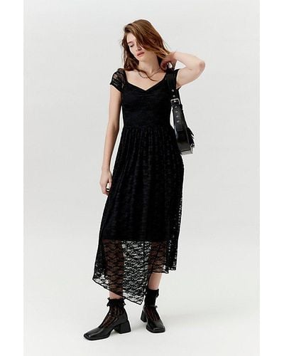 Urban Renewal Remnants Lace Cap Sleeve Asymmetric Maxi Dress - Black