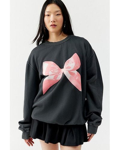 Urban Outfitters Overdyed Bow Pullover Sweatshirt - Black