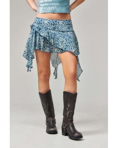Urban Outfitters Uo Asymmetric Paisley Mini Skirt - Blue
