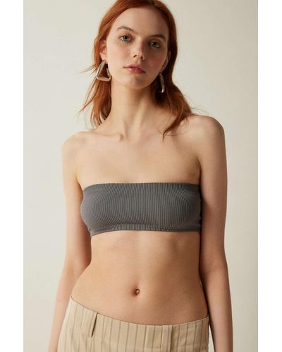 Out From Under Seamless Ribbed Bandeau Bra Top In Charcoal,at Urban Outfitters - Multicolour