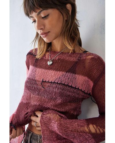 Urban Outfitters Uo Laddered Patchwork Knit Sheer Mesh Top