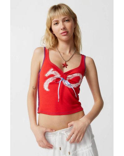 BDG Angel Ruched Tank Top - Red